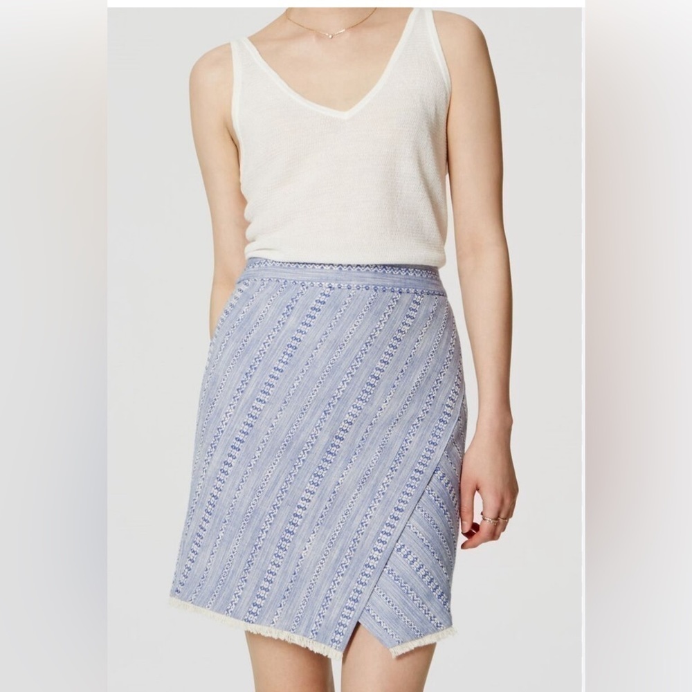 Ann Taylor LOFT Cotton Striped Tweed Faux Wrap Skirt Size 12 Dynamic Blue
